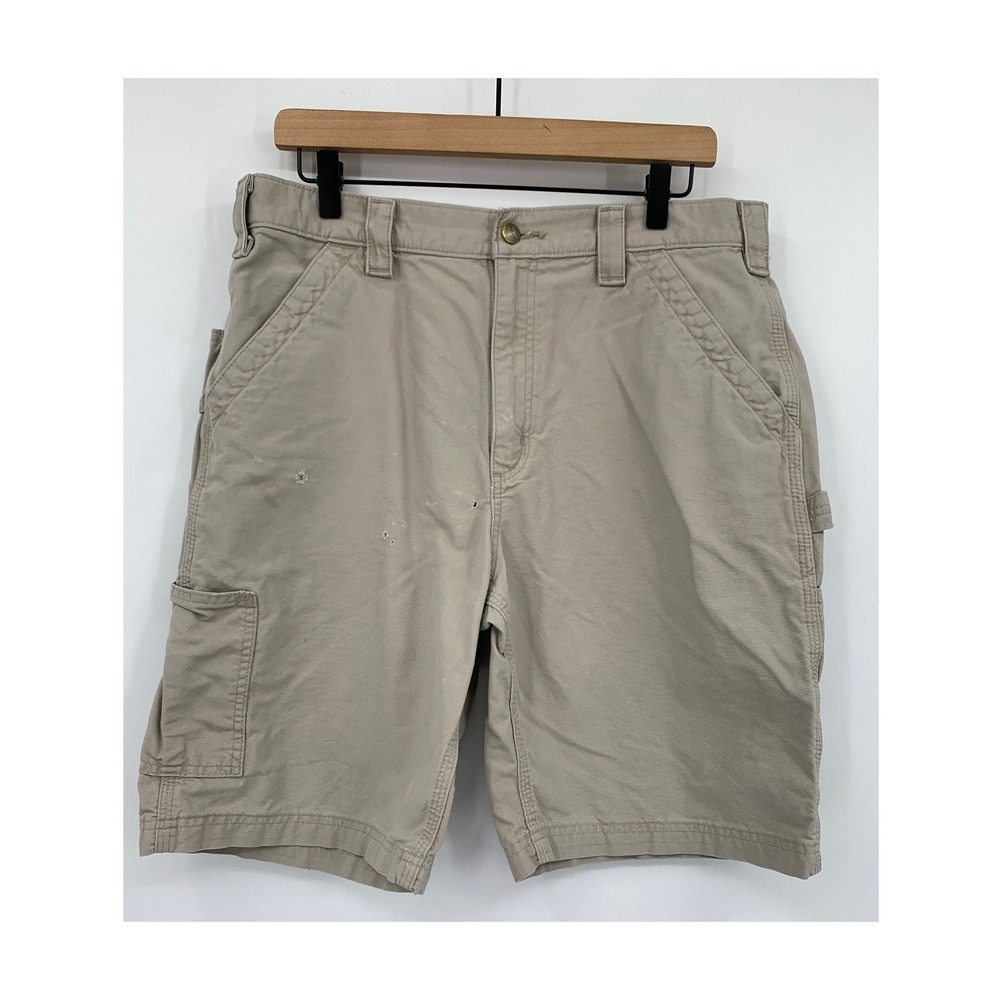 Carhartt Shorts Mens 34 Tan Solid 100% Cotton‎ Work Distressed Carpenter B147